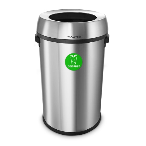 Alpine Industries 17 Gallon Stainless Steel Open Top Compost Trash Can